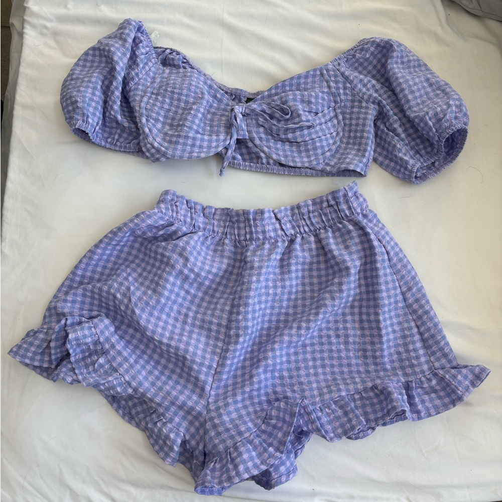 Purple gingham set - S